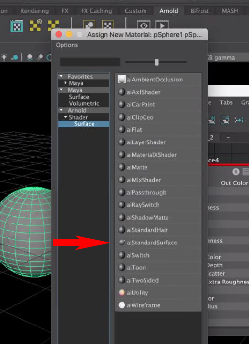 Arnold Standard Surface material icon is grayed out in Maya