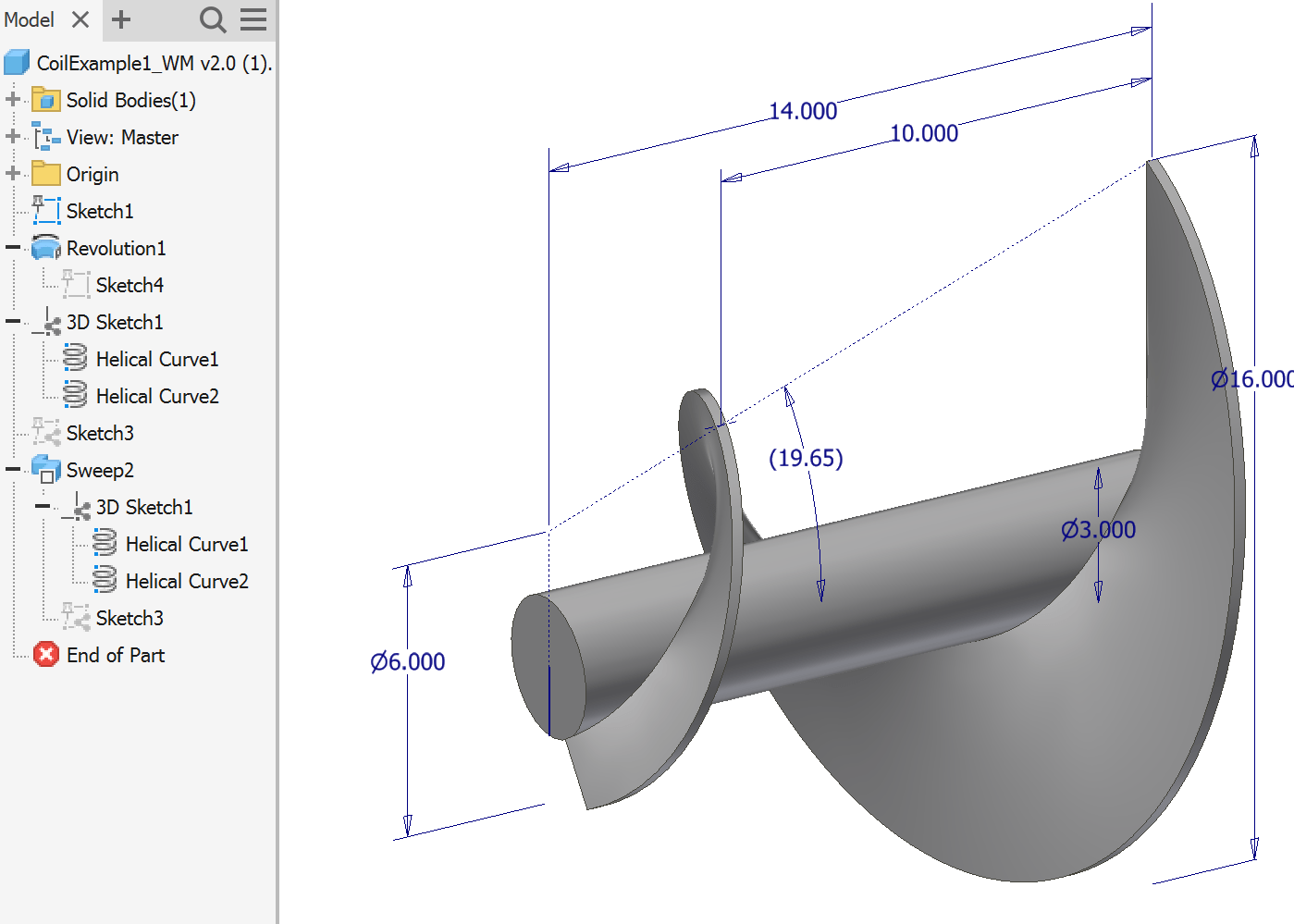 How to create a tapered coil screw auger with the same Inside Diameter
