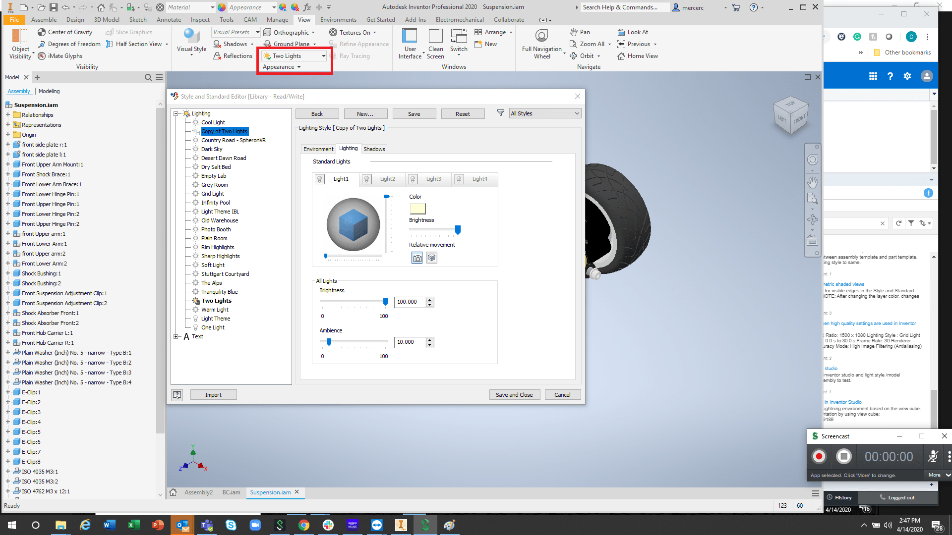 How to set the default lighting in Inventor