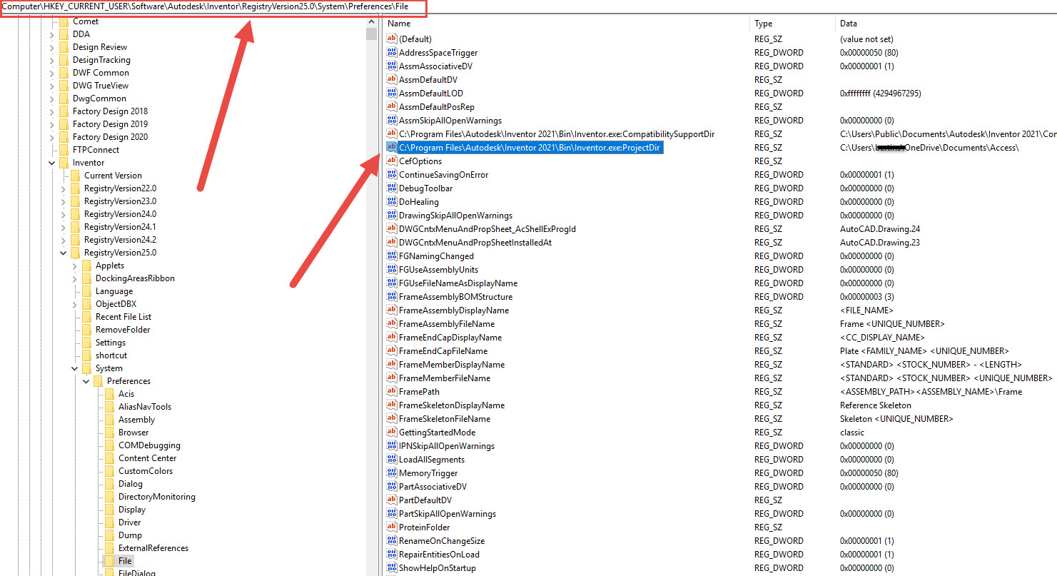 Inventor projects folder in the Application options File tab is not
