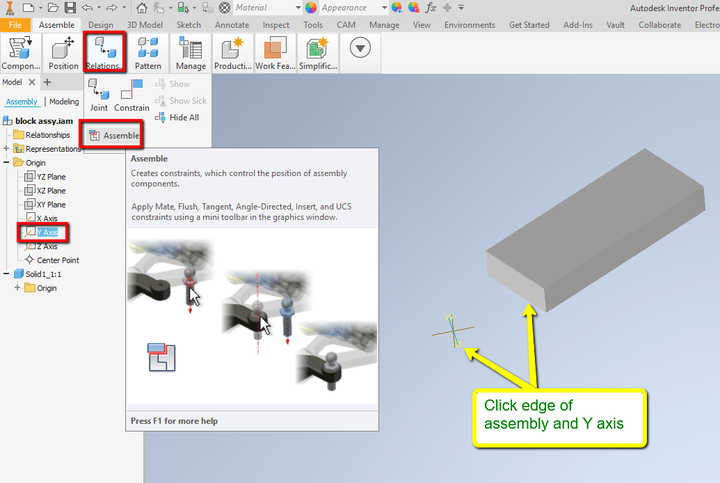 How to align an assembly component to the Origin Axis in Inventor