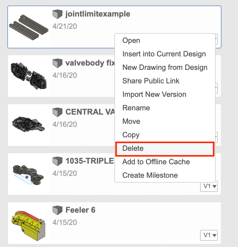 How to delete or archive a file or project in Autodesk Fusion and Team Hub