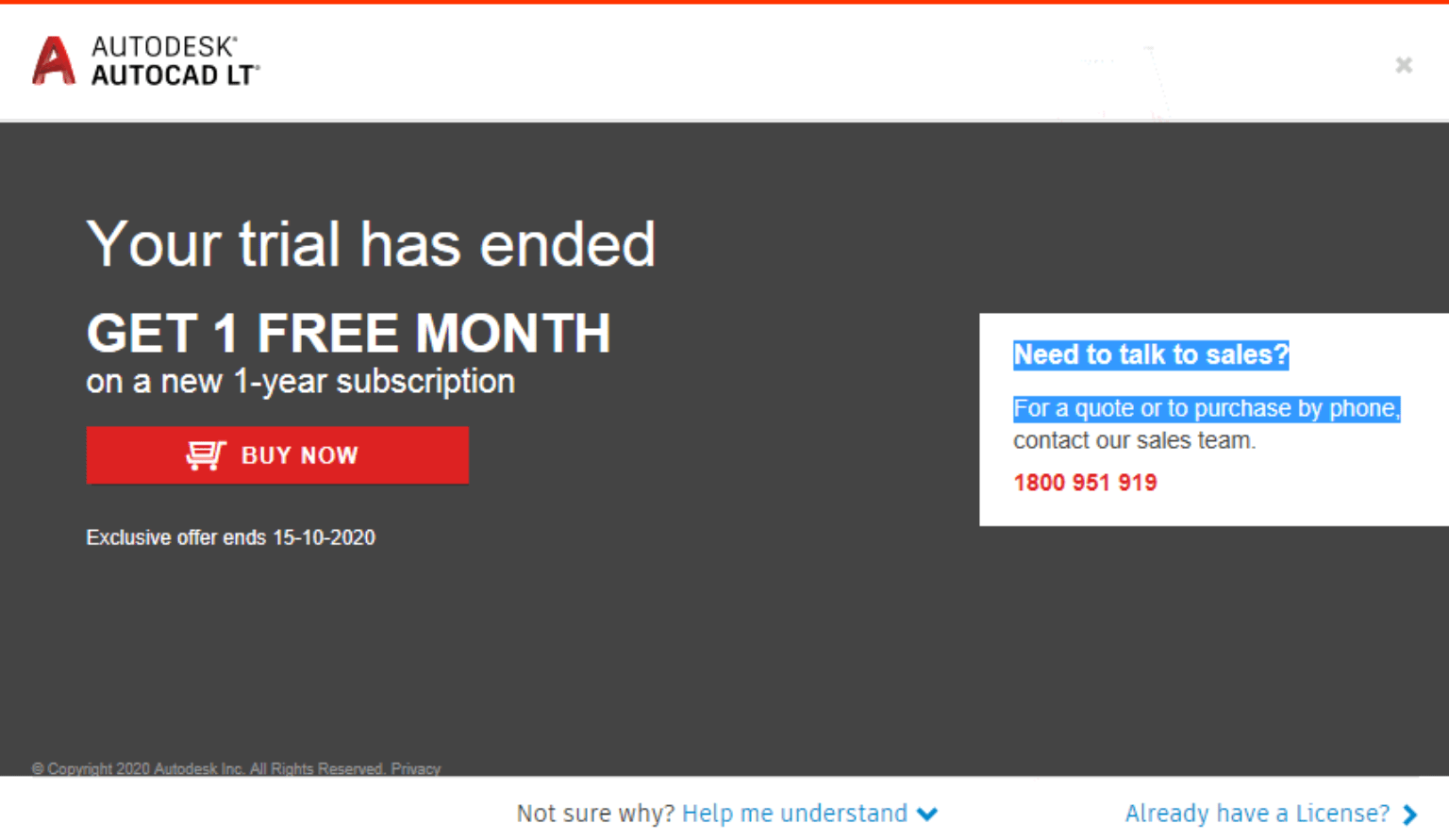 オートデスクソフトウェアの起動時または新しいインストール後に、「体験版の有効期限が切れました」または「試用期間が終了しました」という警告が表示されます