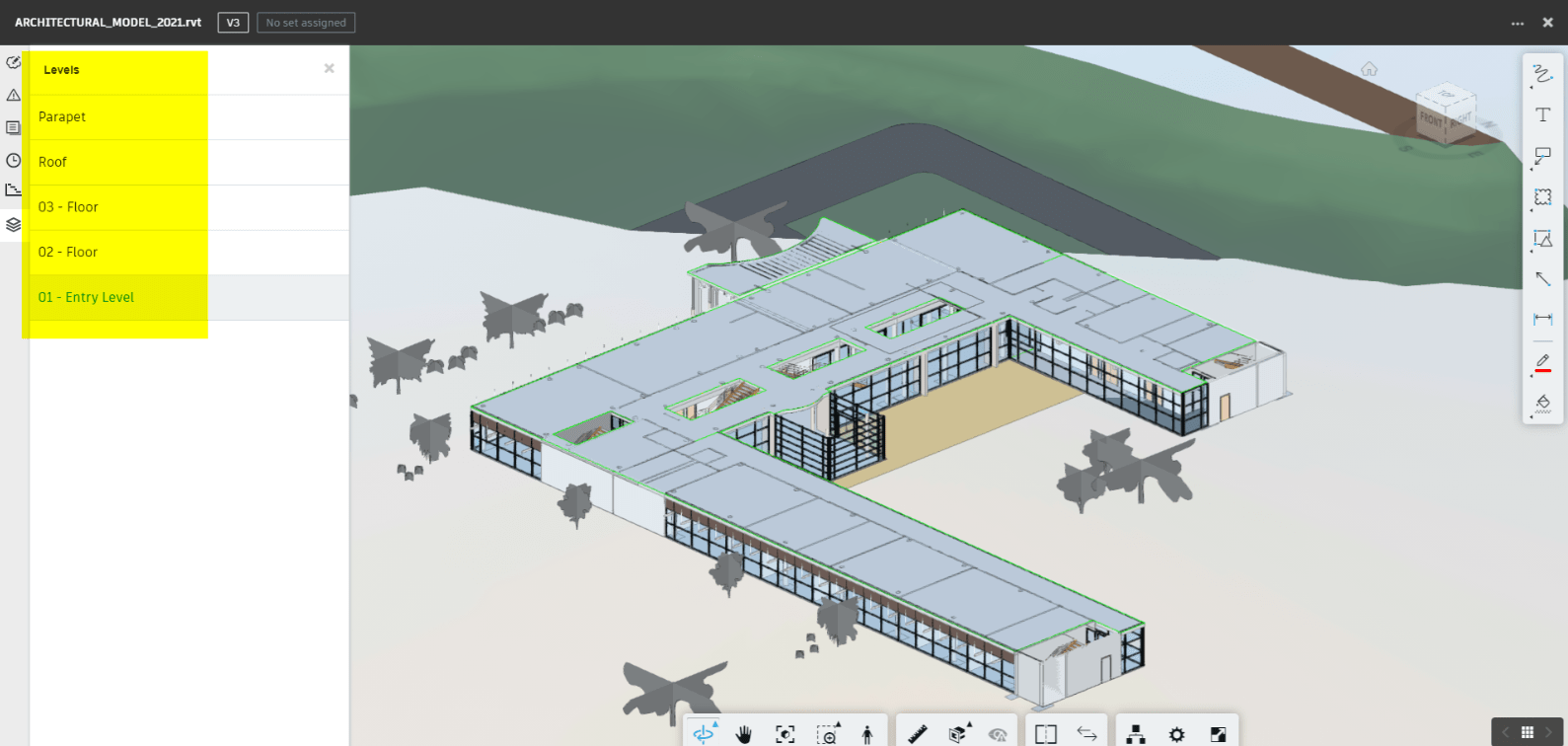 Configuration de la zone de contour Niveau Revit pour le visualiseur