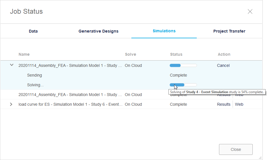 Status bar gets stuck at X during an Autodesk Fusion simulation