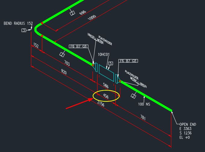 How to dimension to the center of a YStrainer in the isometric in