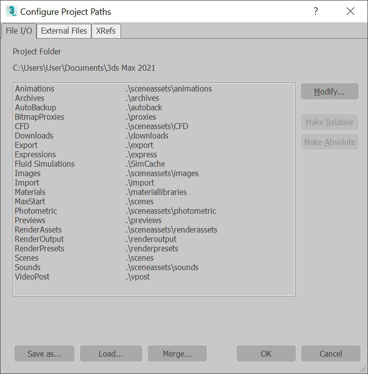 How to change the default Project Folder locations in 3ds Max