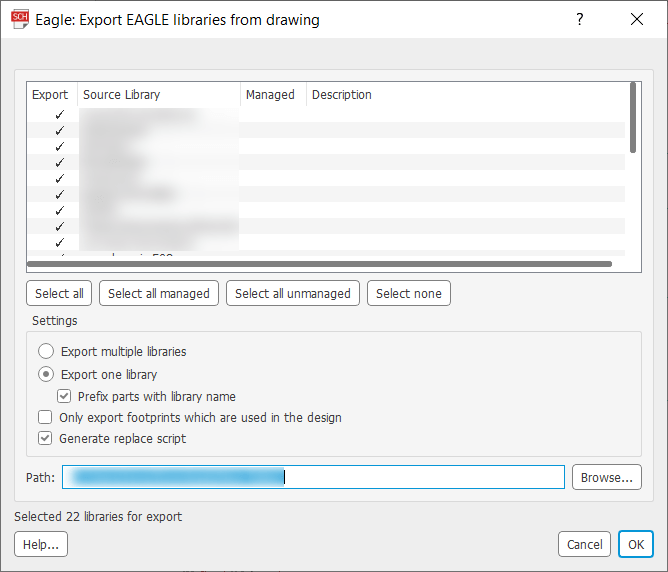 How to re-create/import a PCB library from a schematic/layout in EAGLE