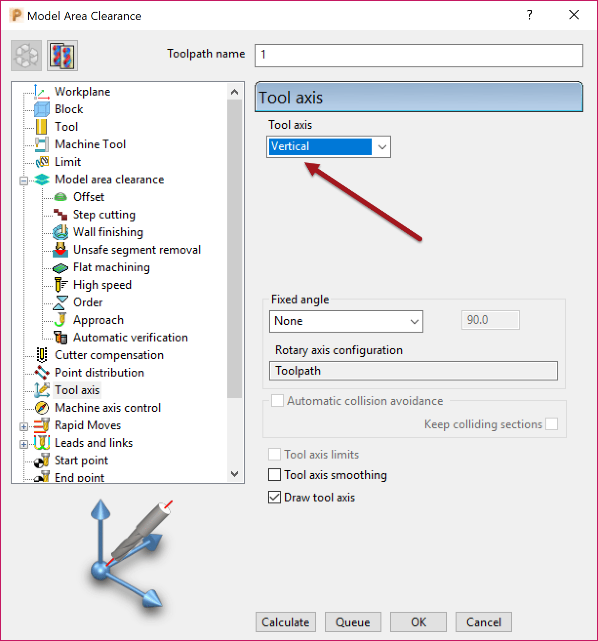 'This strategy can only create a multiaxis toolpath when the tool has