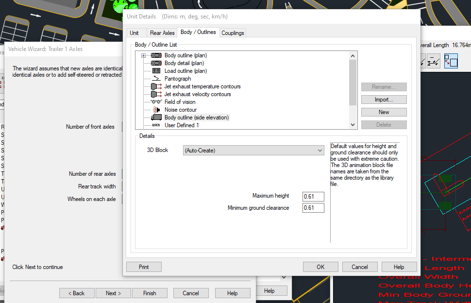 Autodesk Vehicle Tracking에 "이 차량의 장치 1에 기본 높이와 지면 여유 설정이 모두 있습니다..."라는