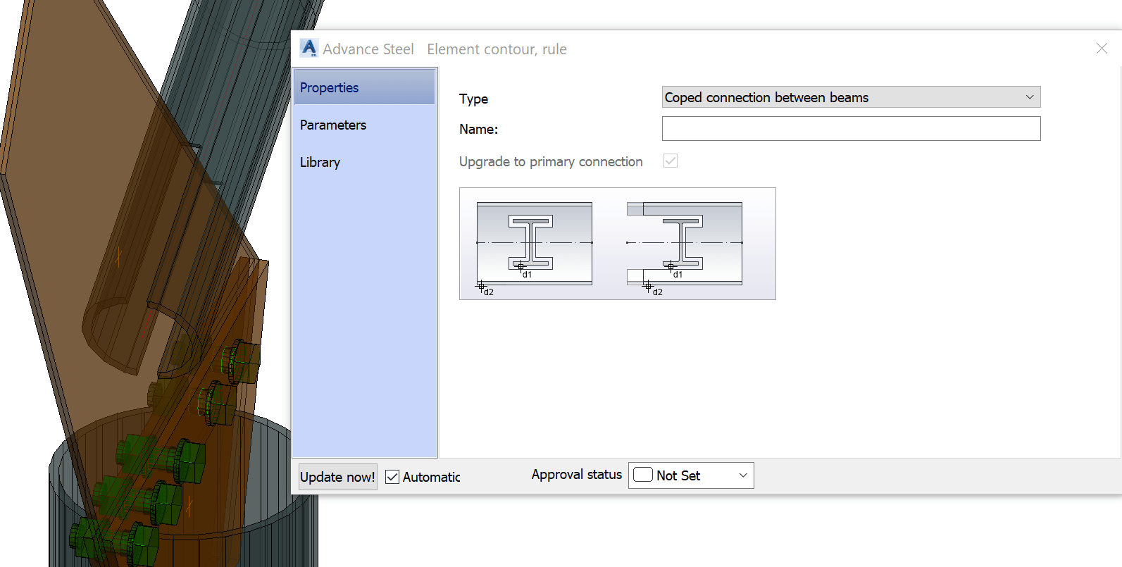 How to cut a tube profile and create a connection with a plate in Advance Steel