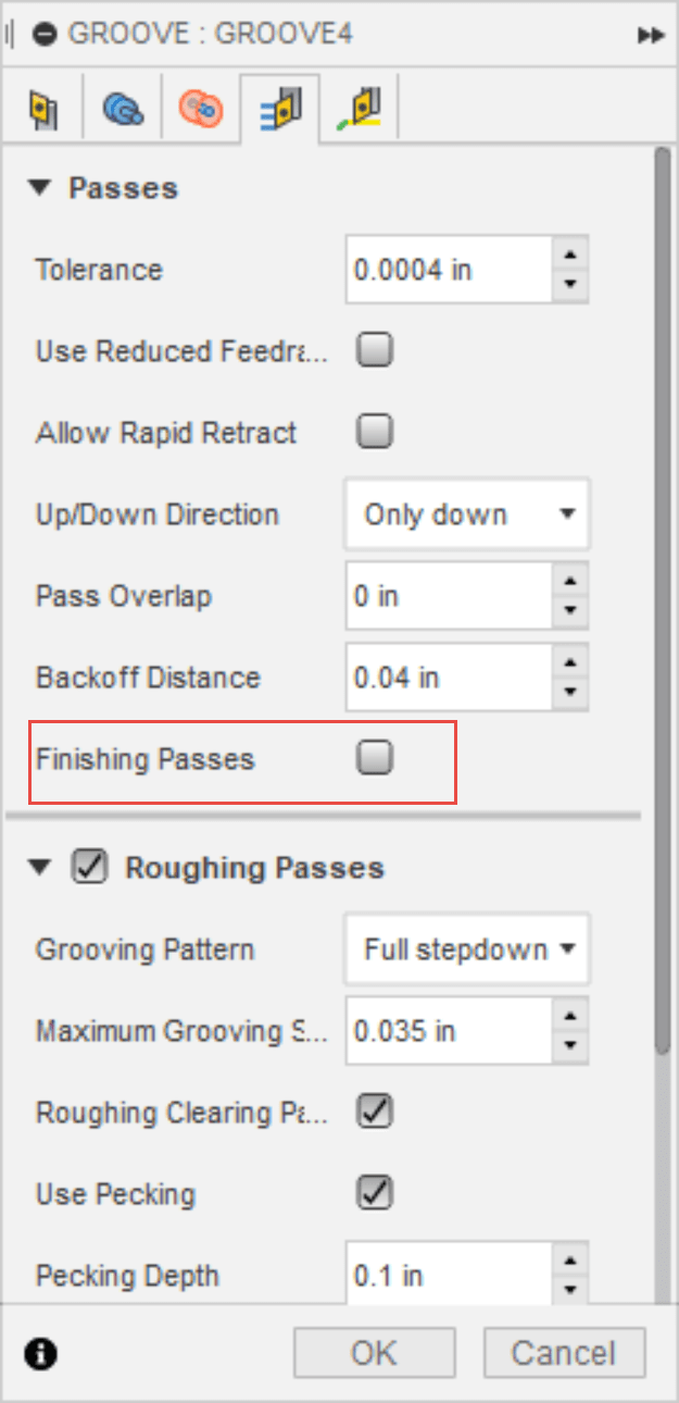 Grooving toolpath follows shape of model in Fusion 360