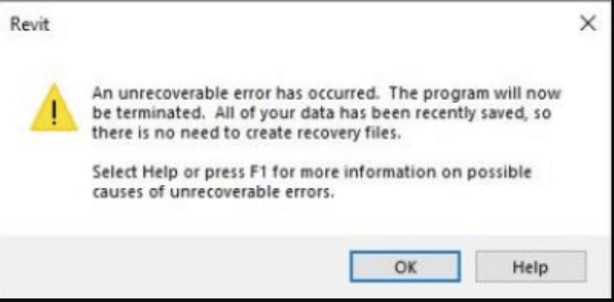 "An unrecoverable error has occurred" error appears and then a crash