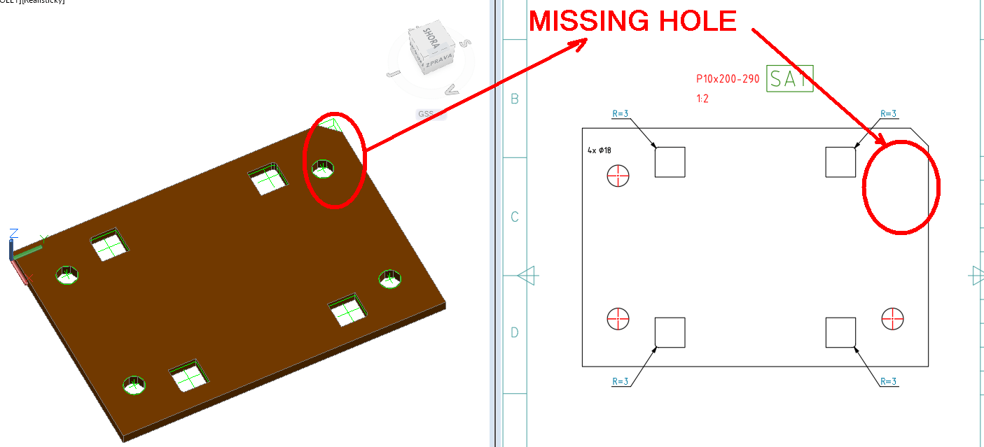 Certains perçages sont manquants dans le dessin de détail dans Advance Steel