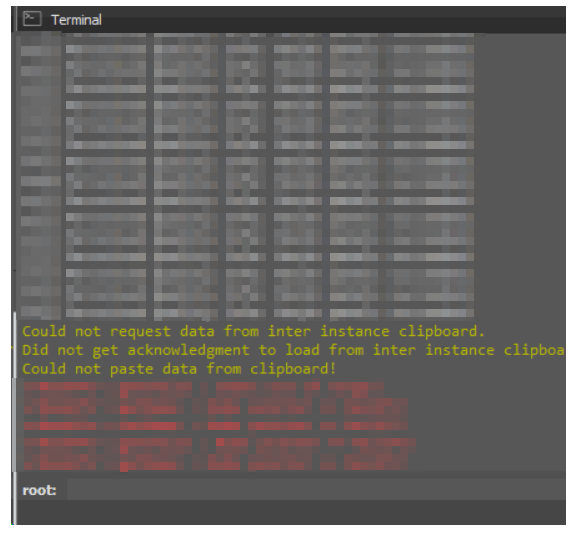 “Could not request data from inter instance clipboard” when running