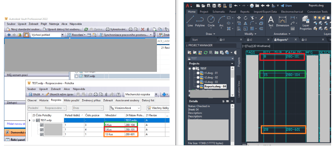 Vault 항목 BOM에서 AutoCAD Electrical 프로젝트 구성요소의 수량이 너무 낮습니다.