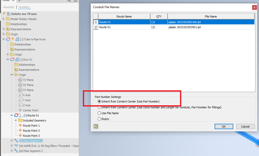 How to use Content Center part numbers in tube & pipe BOM's and Parts