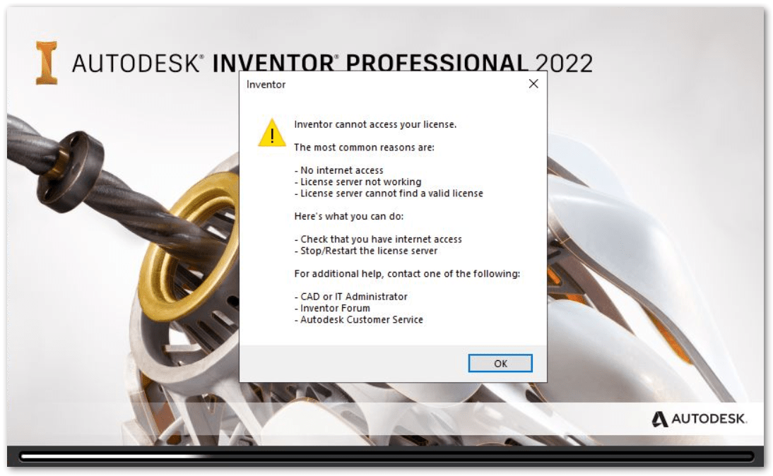 "Inventor cannot access your license" when launching Inventor