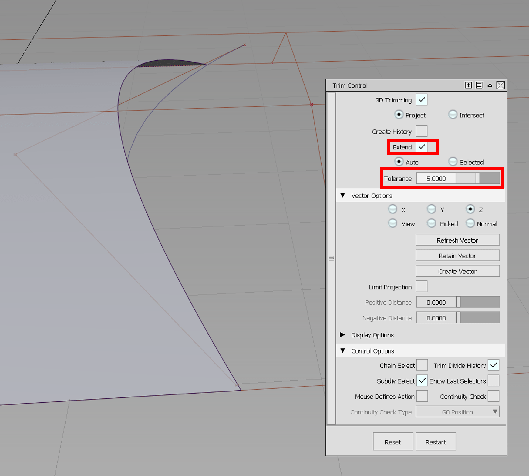 Ritaglio diretto con curve in ALIAS