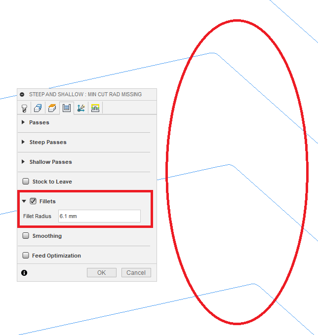 How to add a fillet into internal corners when steep & shallow