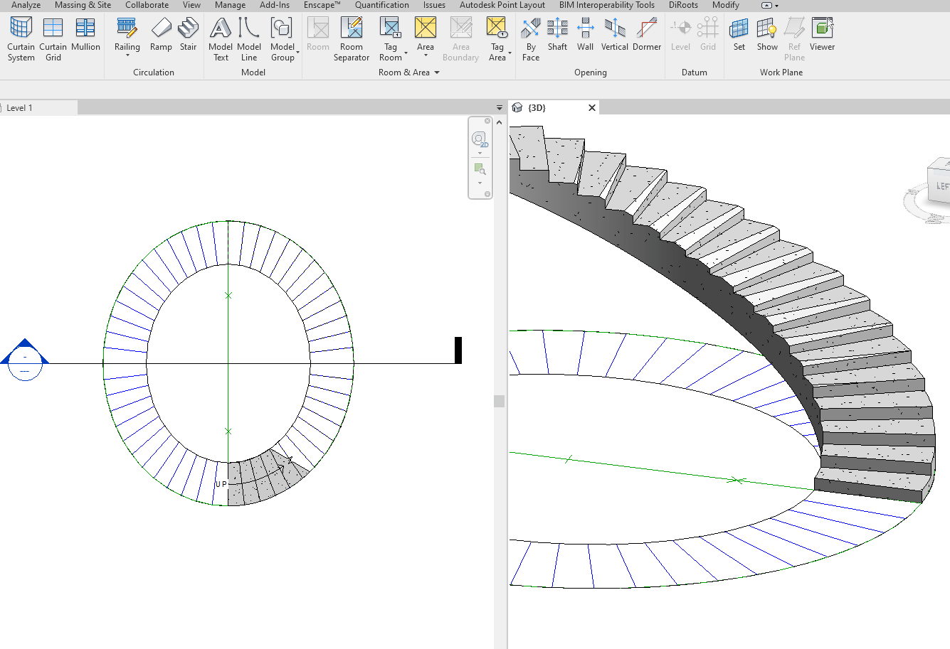 Chamfered treads when making an elliptical stair from arcs in Revit