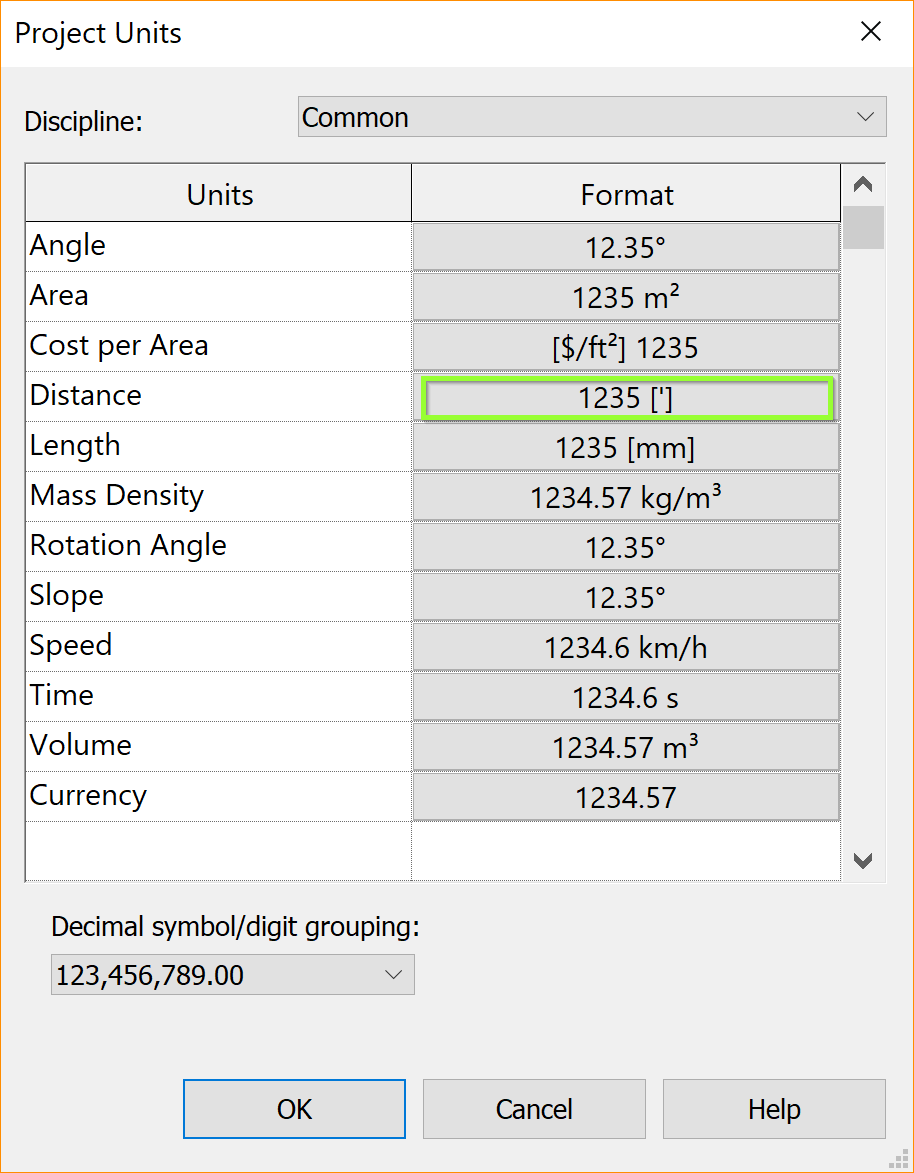 Projects created from metric templates default to distance in feet in