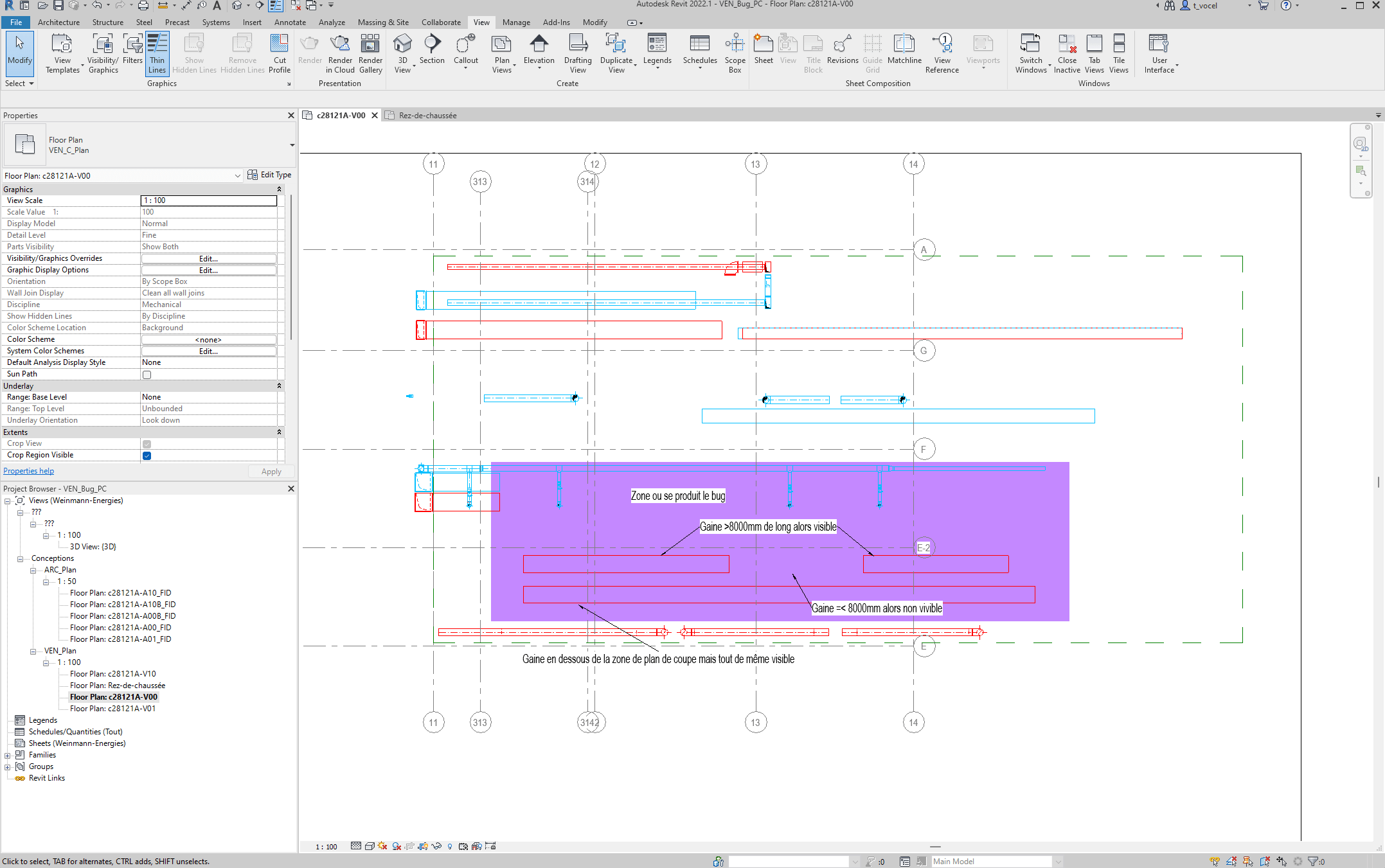 Pipes are showed uncorrectly in plan region in Revit 2022 and 2021