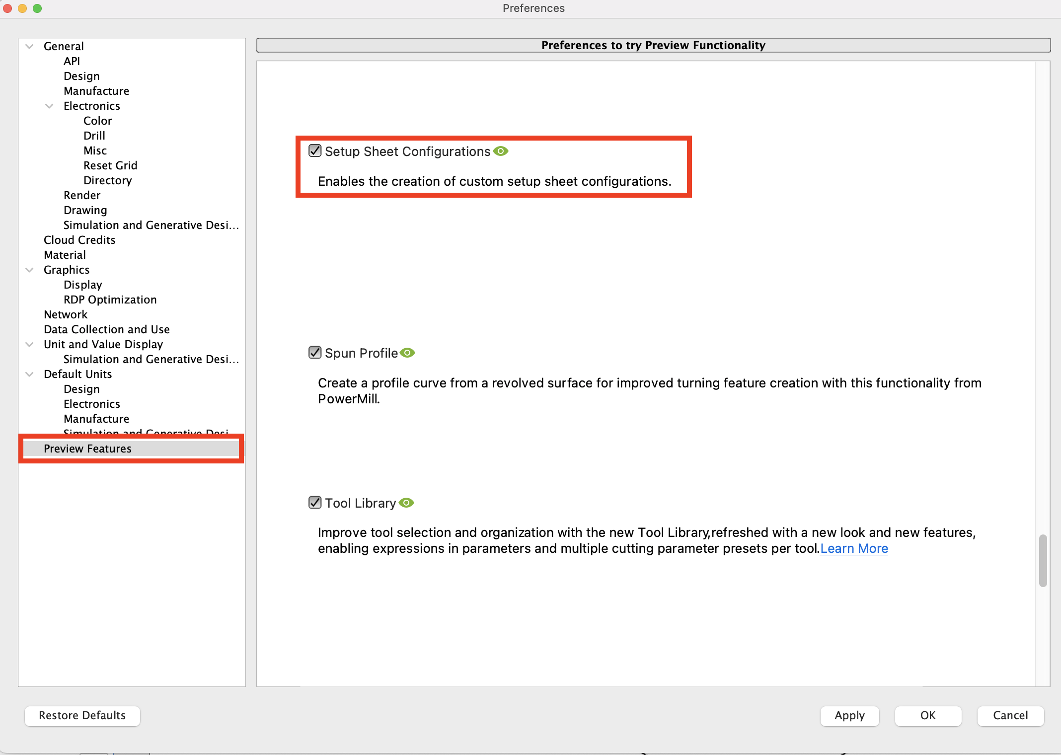 Setup Sheet Configurations feature is missing from Fusion 360