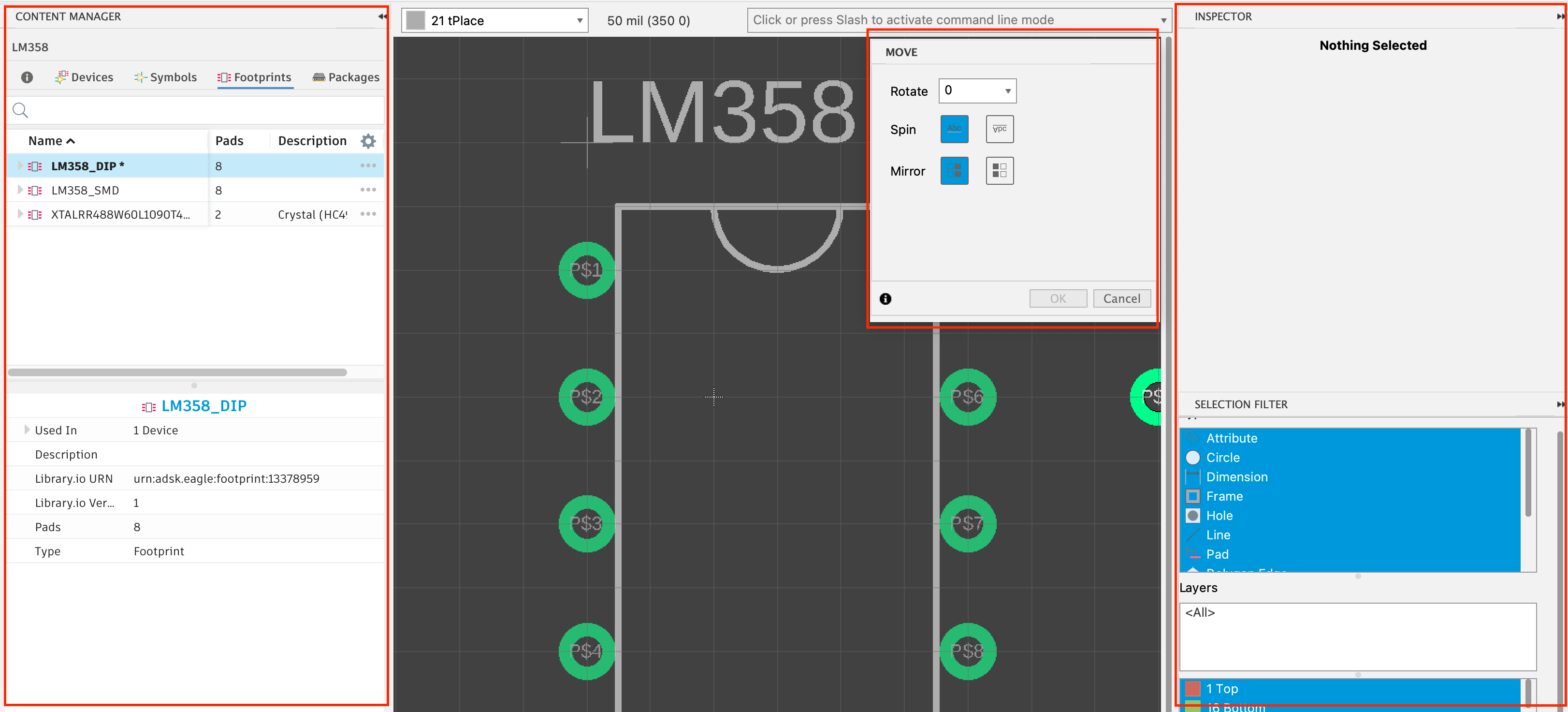 Fusion 360がクラッシュするのは、電子機器ライブラリエディタでmoveコマンドを終了するためにescを押した後です