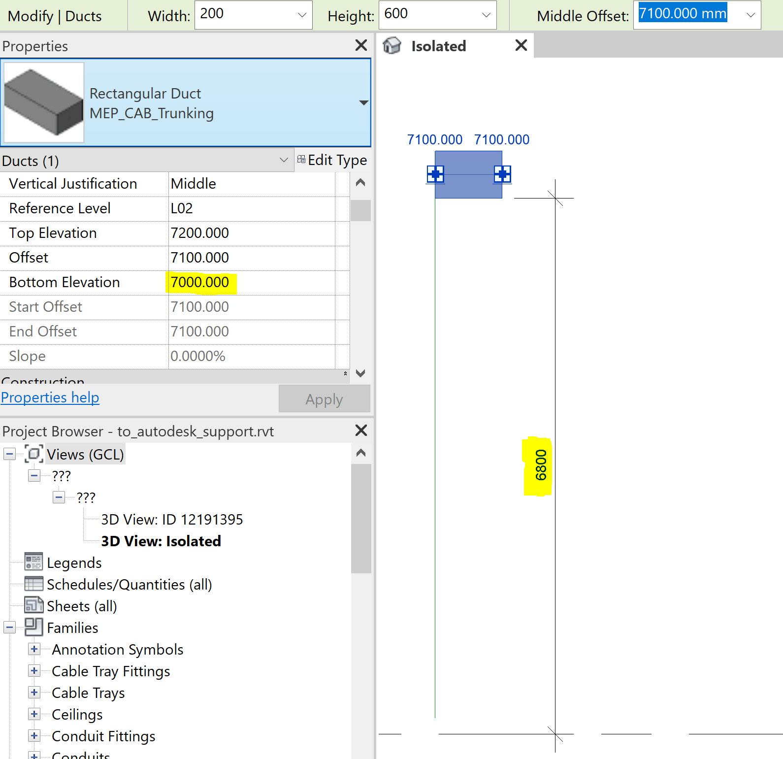 Revit shows incorrect bottom elevation of duct system family