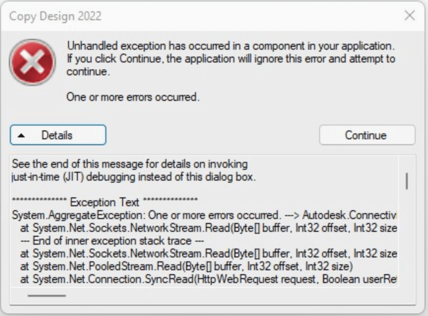 "Unhandled exception has occurred in a component in your application