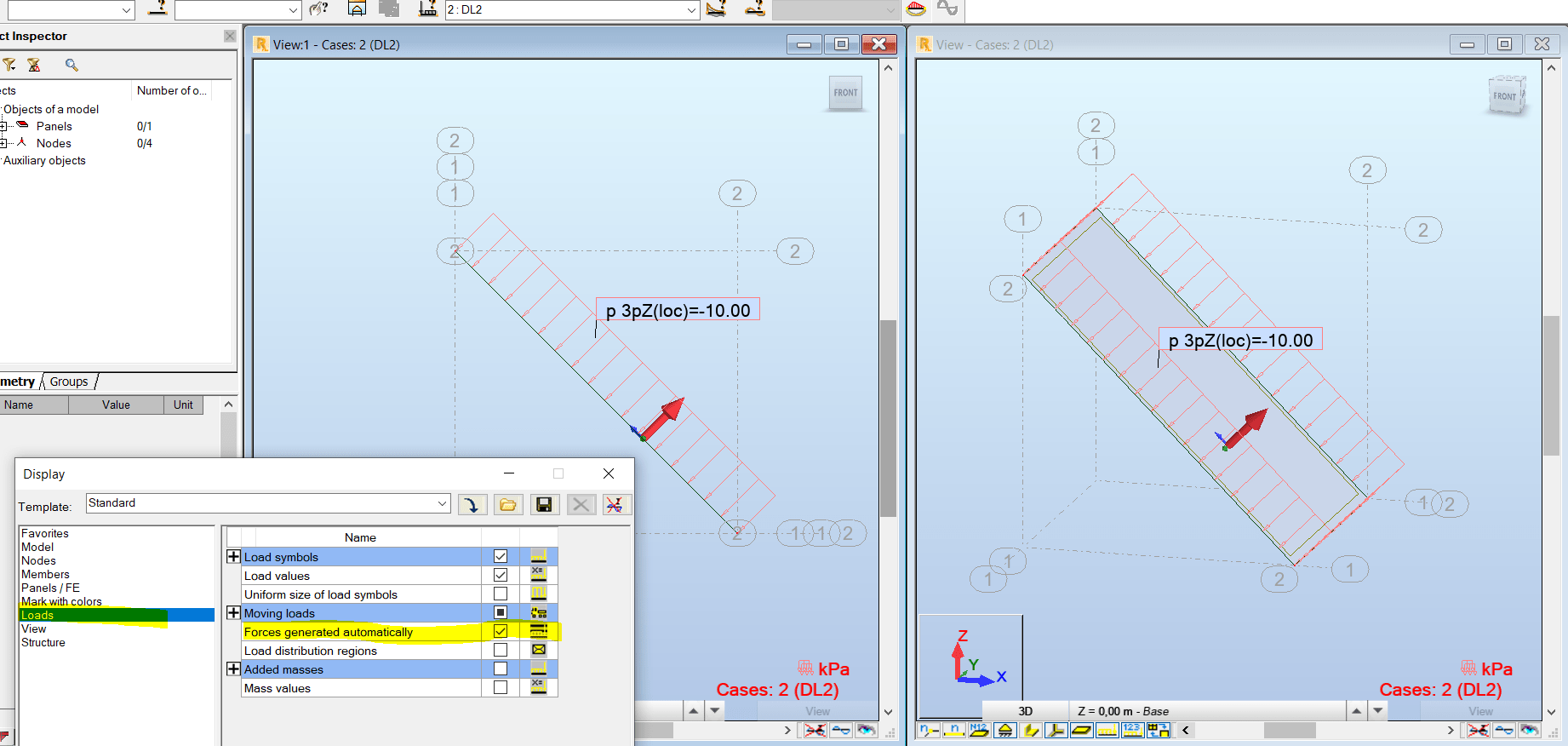Incorrect direction of surface load on contour defined in local