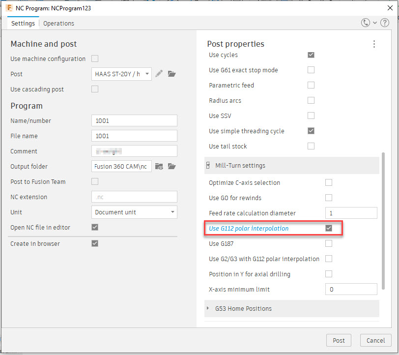 "Warning radius compensation is not supported for operation" when post