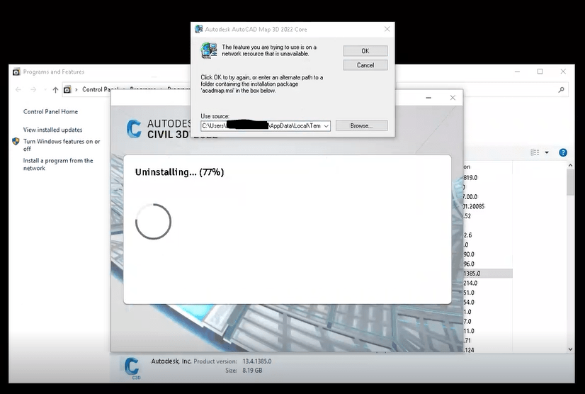 "The feature you are trying to use is on a network resource that is