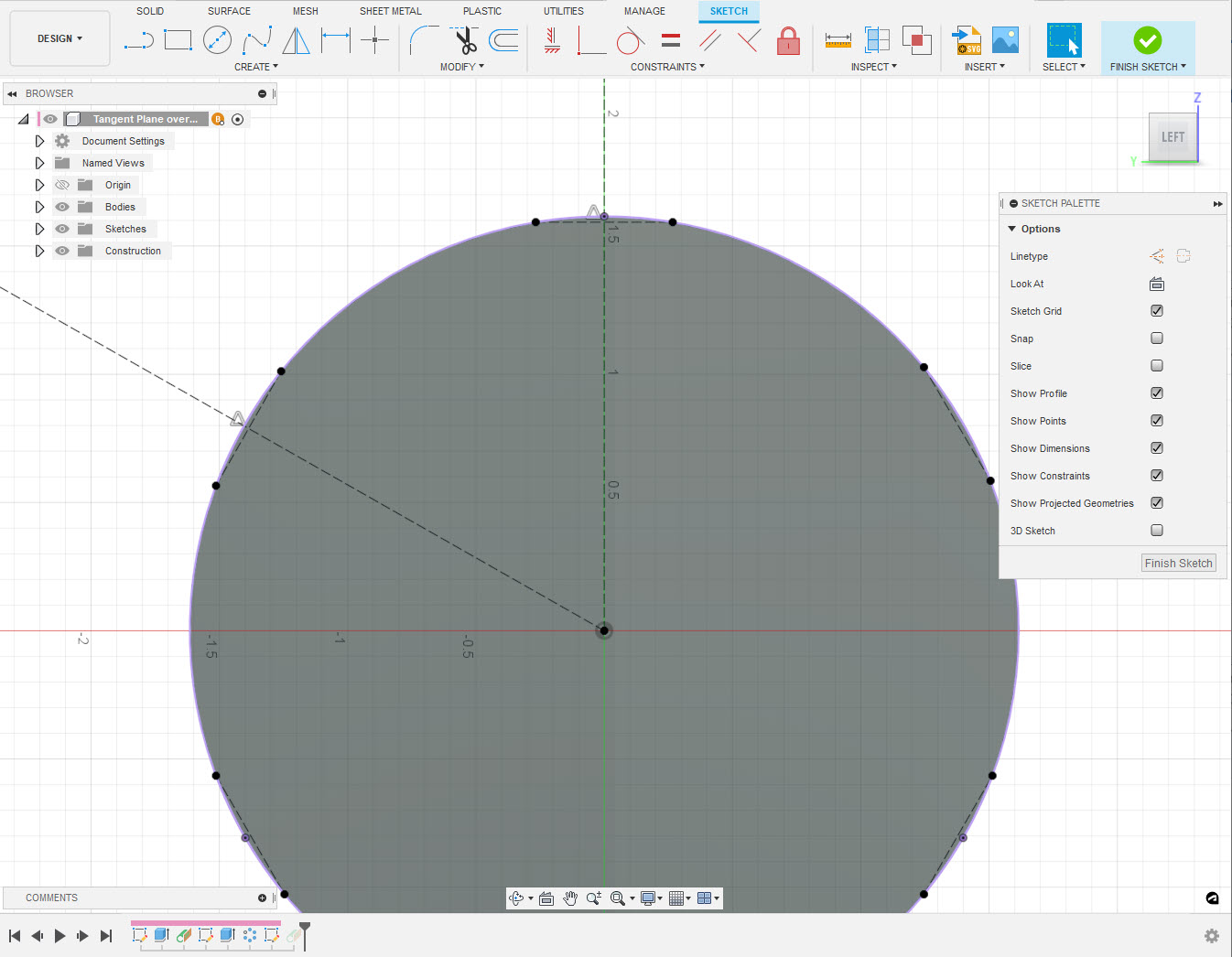Fusion 360에서 원통의 구멍 위에 평면 방향을 지정하는 방법
