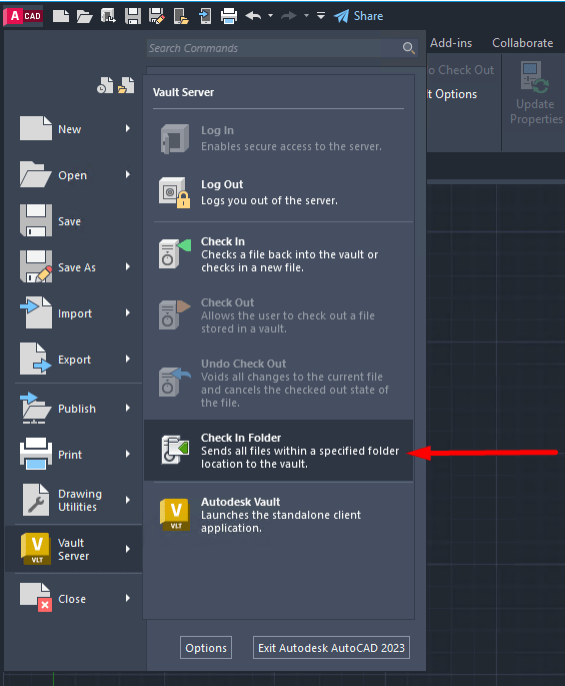 How to check in more than one existing Autocad files to Vault
