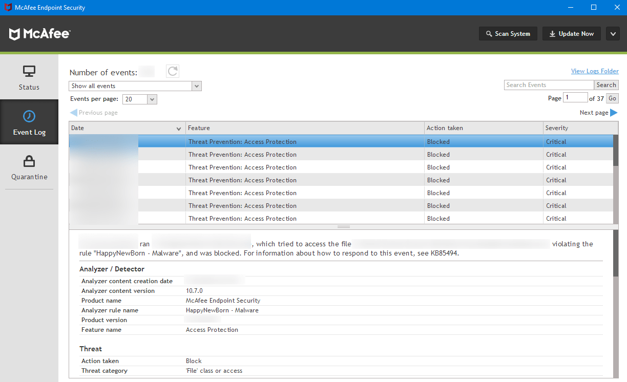 Fusion Help McAfee Antivirus detects HappyNewBorn Malware and blocks