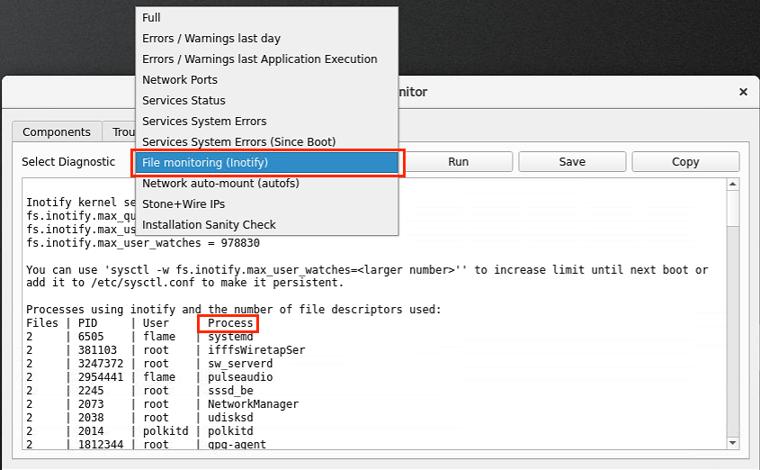 "Could not select on inotify Bad file descriptor" when exporting and