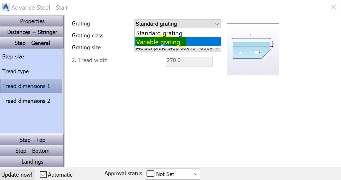 How to use custom sizes of the thread in stair macro in Advance Steel