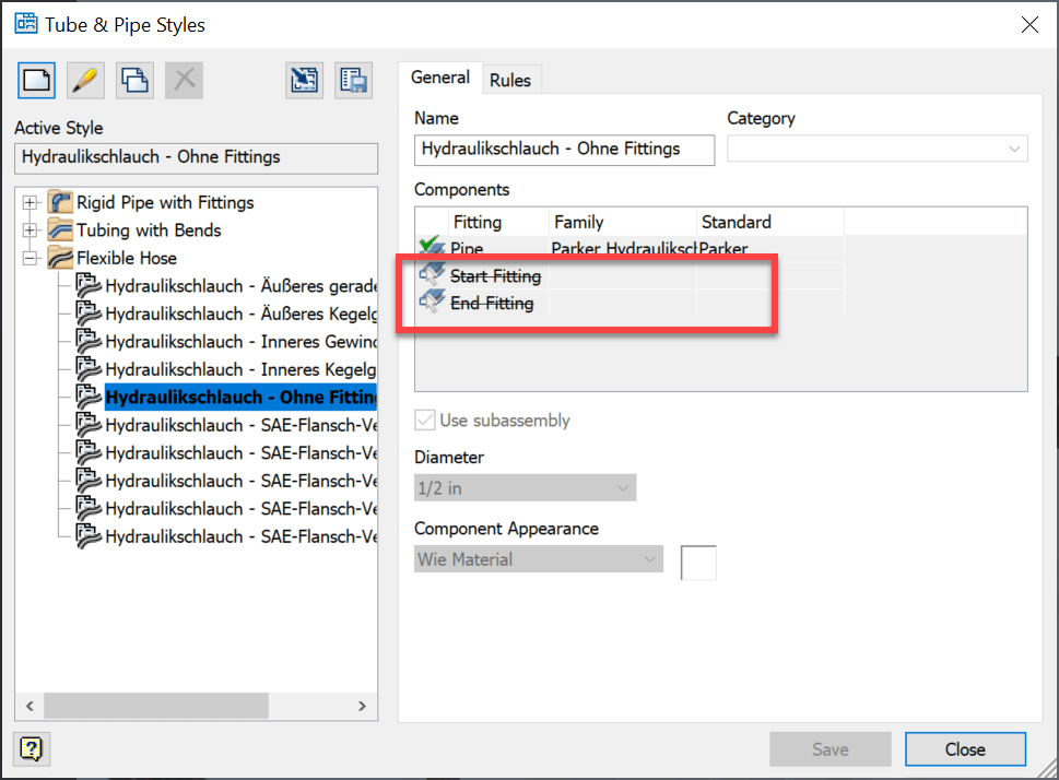 Flexible hose iProperties OPL and ROPL do not show the correct length