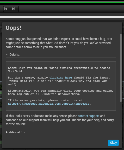 Expired credentials in ShotGrid RV