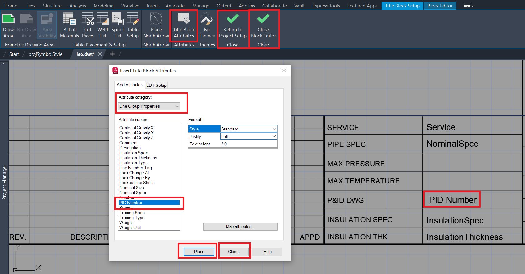 How to add title block attribute for PID number to show on isometric