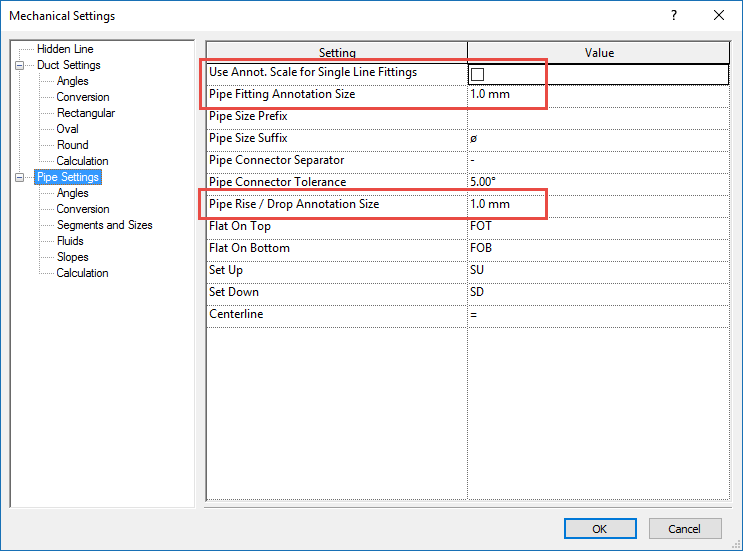 How to change the size of the symbol from vertical pipes in Revit