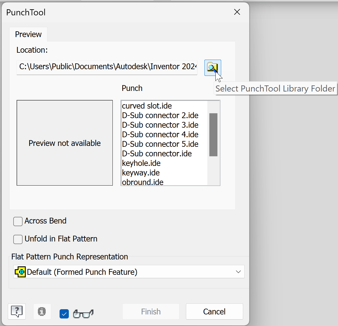 Punch tool file browser dialog not shown in Inventor