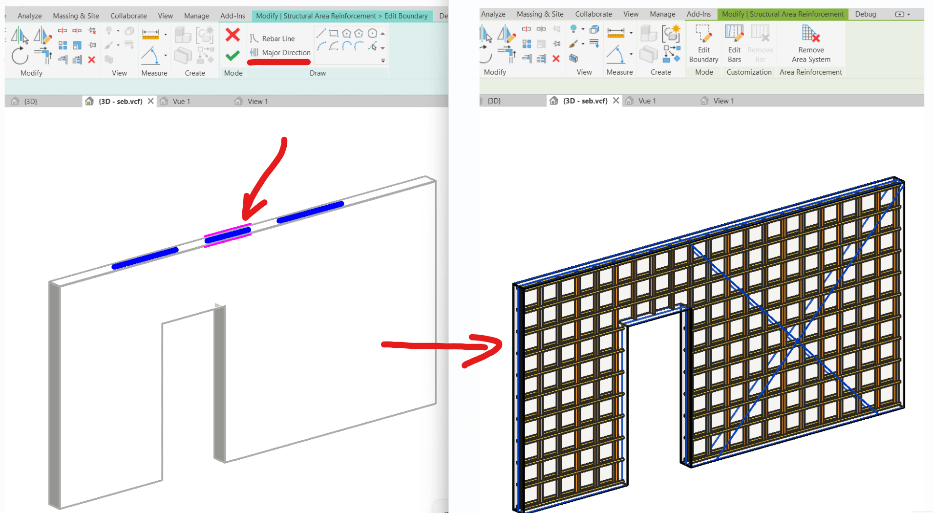 Area reinforcement is not cut by a door opening in Revit