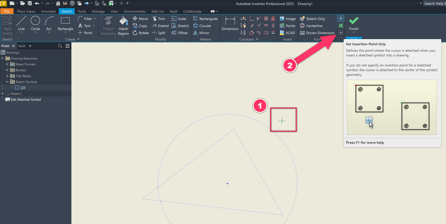 How to define the insertion point of a block, symbol, title block and