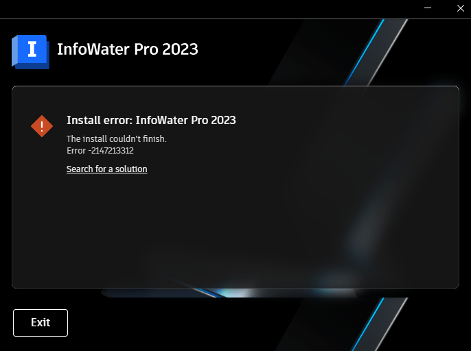 "Install error InfoWater Pro" when trying to install InfoWater Pro