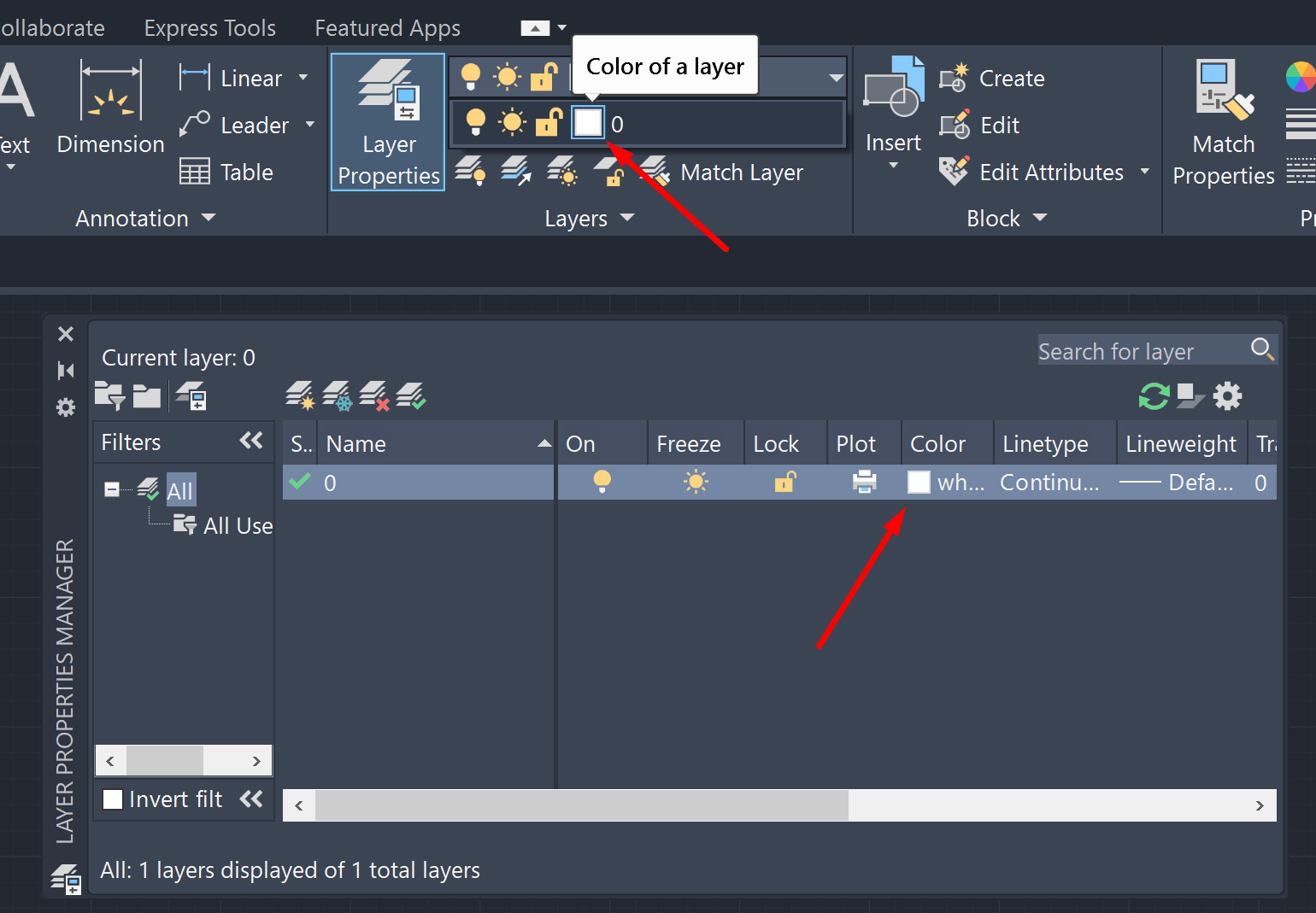 Layer Color palette not showing up in AutoCAD