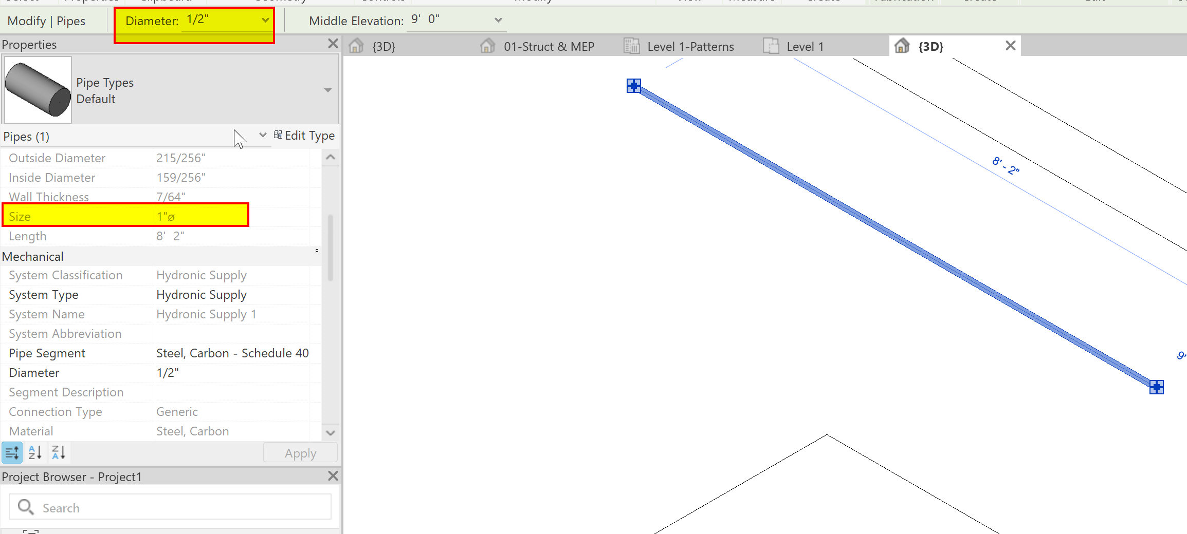 Pipe size is not displaying correctly in Revit