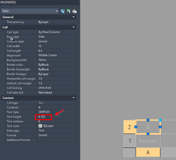 Revision table height changed on AutoCAD drawings revised after